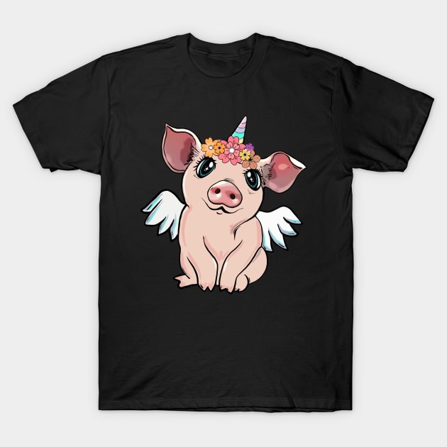 pig unicornand flowers crown T-Shirt by Collagedream